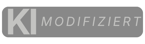 Kennzeichnung KI modifiziert – Langformat, Grau auf sichtbarer Fläche