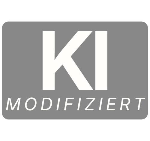 Kennzeichnung KI modifiziert – Kompaktformat, Grau · Schrift weiß